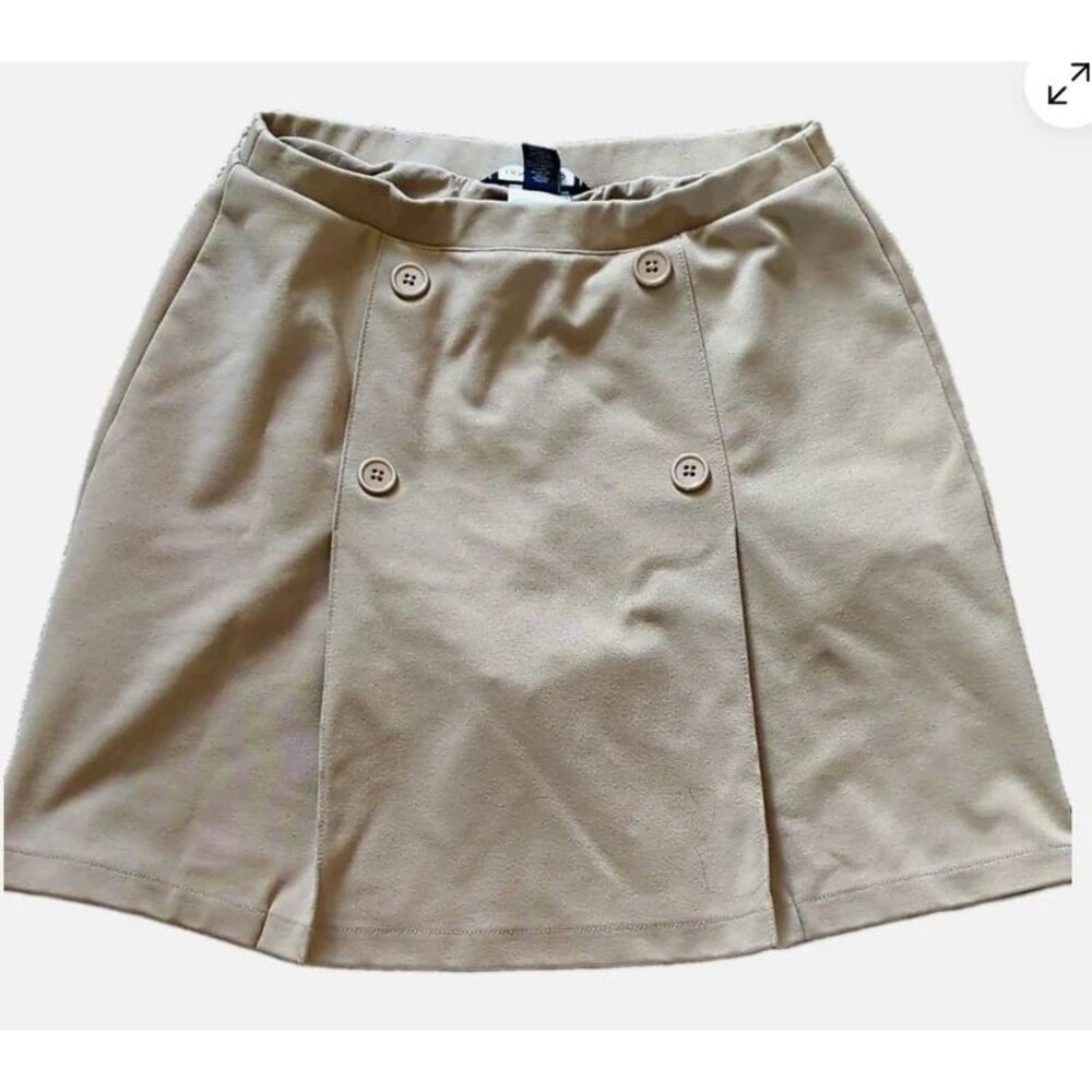 Lands End Beige Uniform Skirt Knit A-Line Buttons Size 14